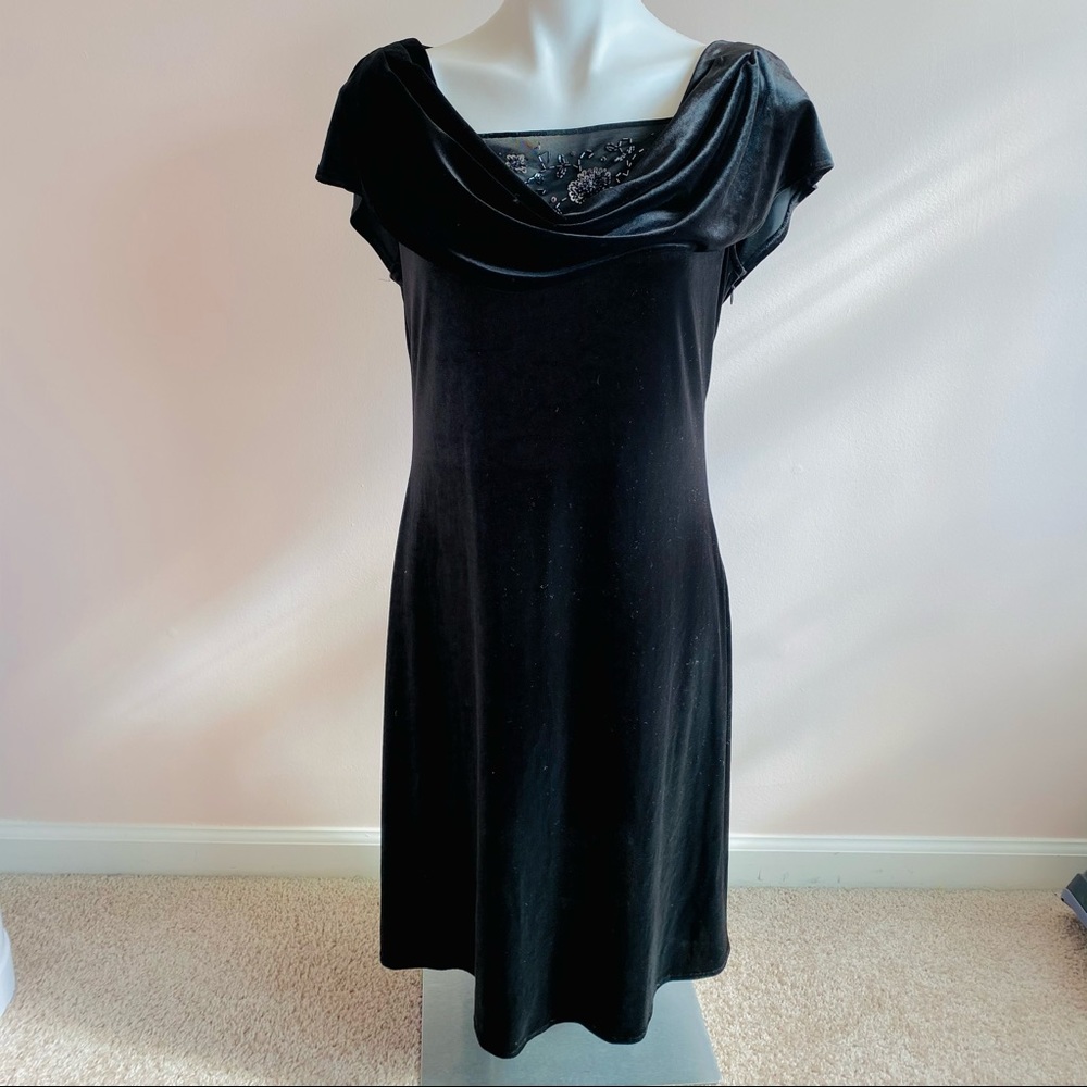 Patra Black Velvet Draped Neck Dress